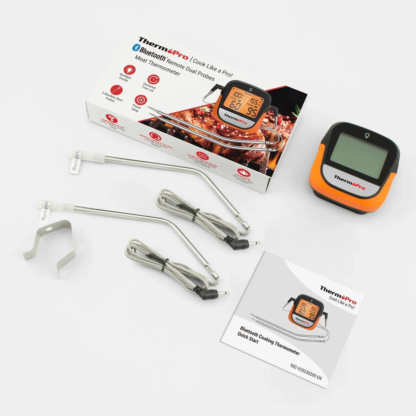 Termometr do mięsa ThermoPro TP902 Smart Bluetooth z dwiema sondami, zasięgiem bezprzewodowym 135 m, sterowaniem za pomocą aplikacji i alarmem do gotowania w kuchni