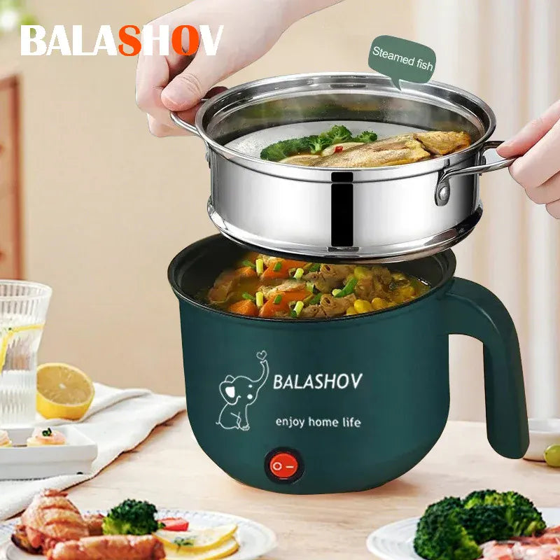 Miniaturowy elektryczny garnek z powłoką nieprzywierającą 1,8 l i parowarem | Wielofunkcyjny podwójny garnek do użytku domowego 