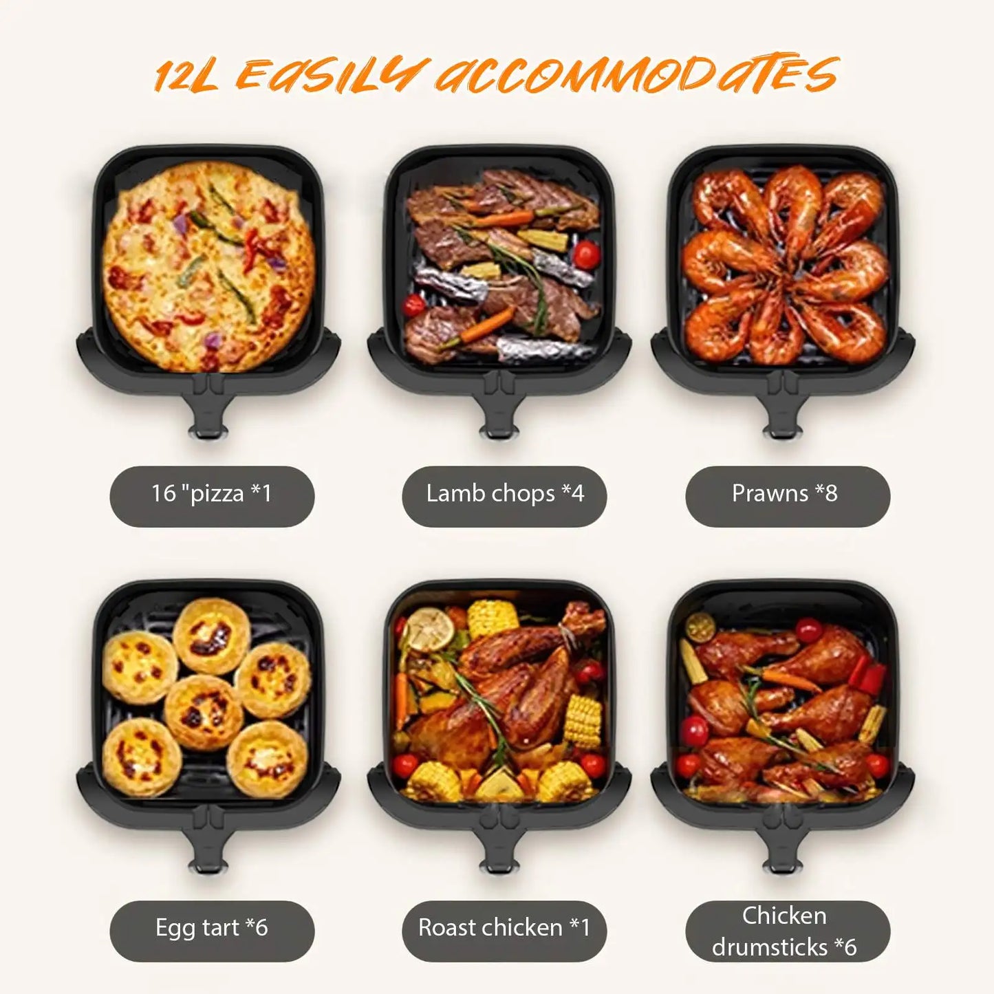 Piekarnik z funkcją frytkownicy powietrznej o dużej pojemności 12 l – ekran dotykowy LED z okienkiem wizualnym i szybką cyrkulacją gorącego powietrza