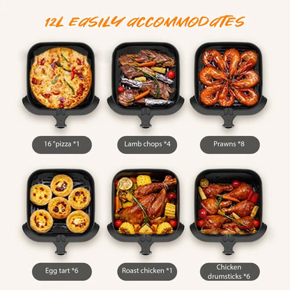 Piekarnik z funkcją frytkownicy powietrznej o dużej pojemności 12 l – ekran dotykowy LED z okienkiem wizualnym i szybką cyrkulacją gorącego powietrza