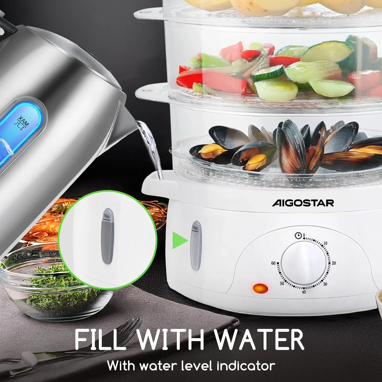 Parowar Aigostar 9 l biały 800 W