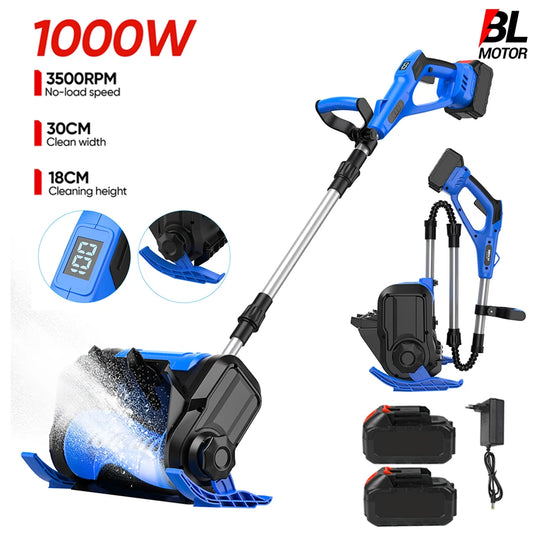 Vremota 1000W Cordless Electric Snow Sweeper – 30cm Brushless Snow Shovel with 2 Batteries | Winter Snow Cleaner