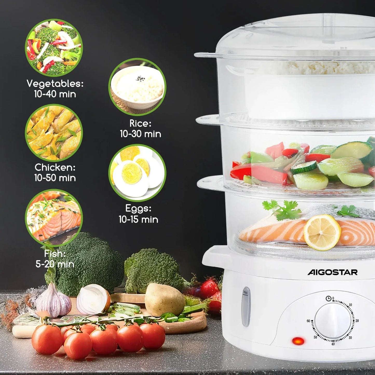 Parowar Aigostar 9 l biały 800 W