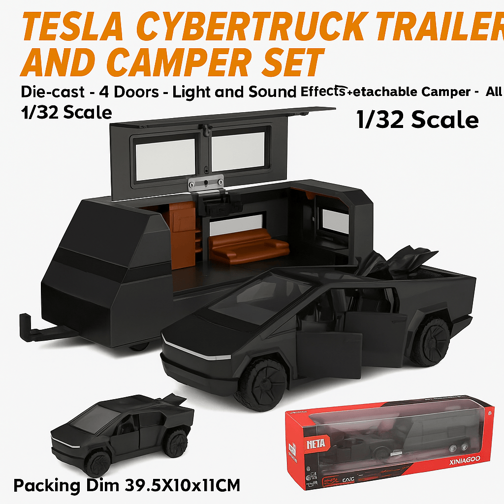 Model samochodu Tesla Cybertruck Pickup ze stopu metali w skali 1/32 – odlewana ciężarówka z oświetleniem i dźwiękiem | Edycja prezentowa 