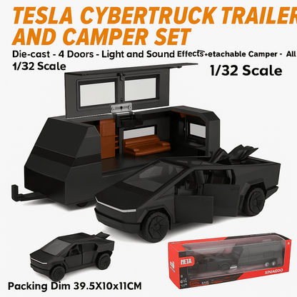 Model samochodu Tesla Cybertruck Pickup ze stopu metali w skali 1/32 – odlewana ciężarówka z oświetleniem i dźwiękiem | Edycja prezentowa 