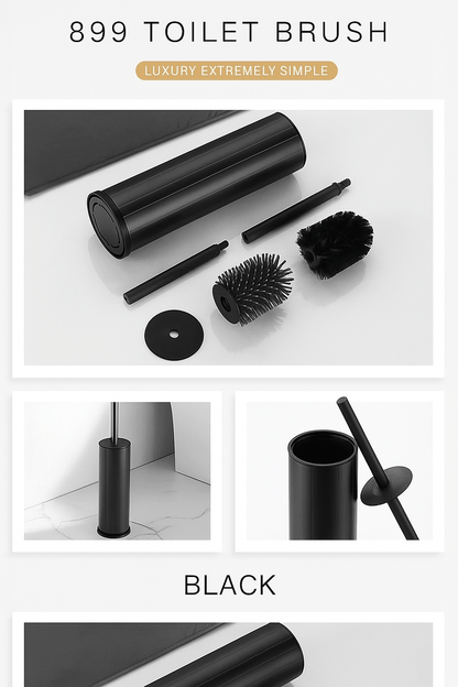 Zestaw szczotki toaletowej Premium montowanej na ścianie – rączka ze stopu aluminium i ceramiczny uchwyt (szary/czarny/biały)