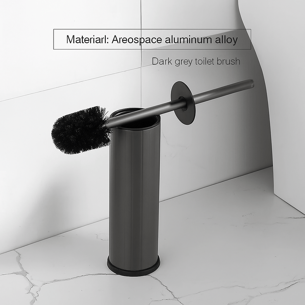 Zestaw szczotki toaletowej Premium montowanej na ścianie – rączka ze stopu aluminium i ceramiczny uchwyt (szary/czarny/biały)
