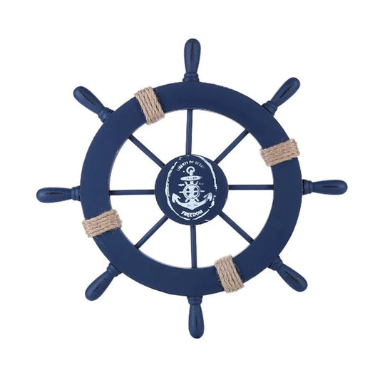 Retro Mediterranean Ship Rudder Wall Decor – Wooden Nautical Boat Wheel Helm Home Decoration for Living Room & Office