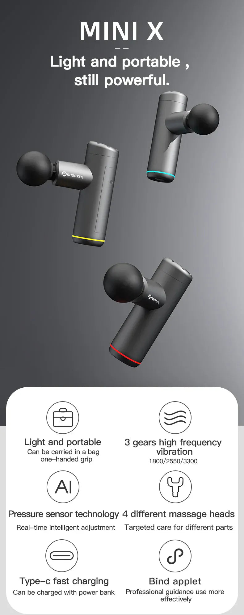 Booster Mini X przenośny pistolet do masażu – głęboki masażer szyi i pleców 