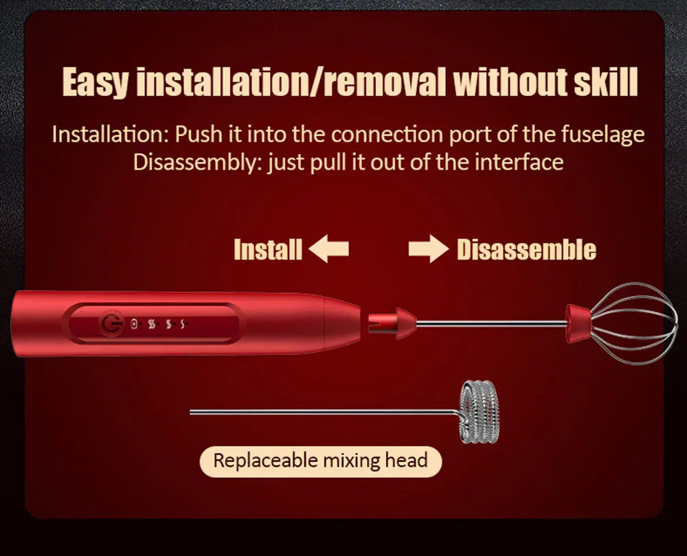 Elektryczny spieniacz do mleka, ręczny mikser z trzema prędkościami, ładowany przez USB, trzepaczka do kawy i trzepaczka do jajek
