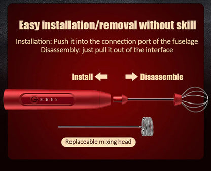 Elektryczny spieniacz do mleka, ręczny mikser z trzema prędkościami, ładowany przez USB, trzepaczka do kawy i trzepaczka do jajek