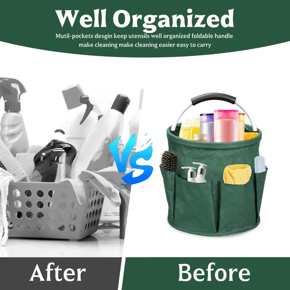 Składane wiadro do przechowywania 17 l – 600D Oxford Cloth, przenośny organizer na narzędzia czyszczące | Pojemnik do czyszczenia 