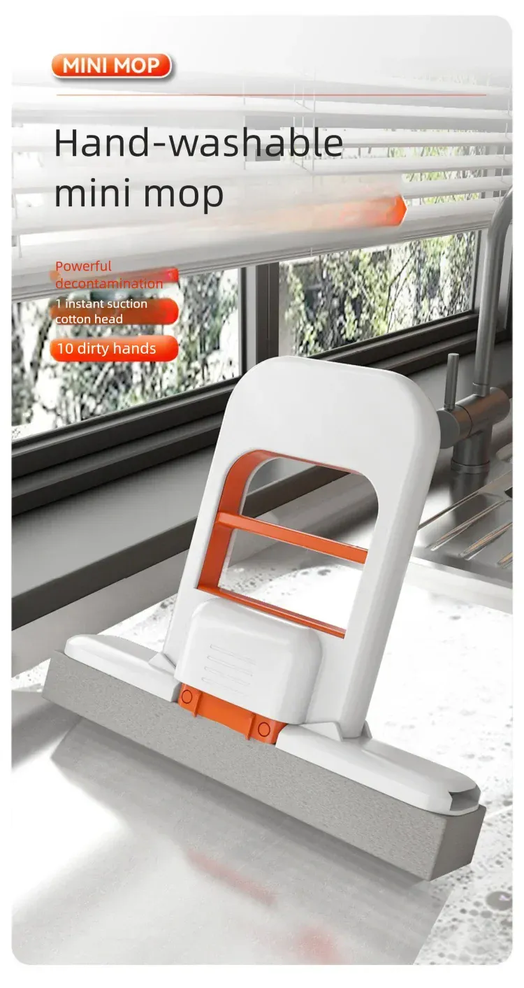 Mini mop gąbkowy z systemem samoczynnego wyciskania – kompaktowy, superchłonny mop do czyszczenia domu, kuchni, łazienki i samochodu