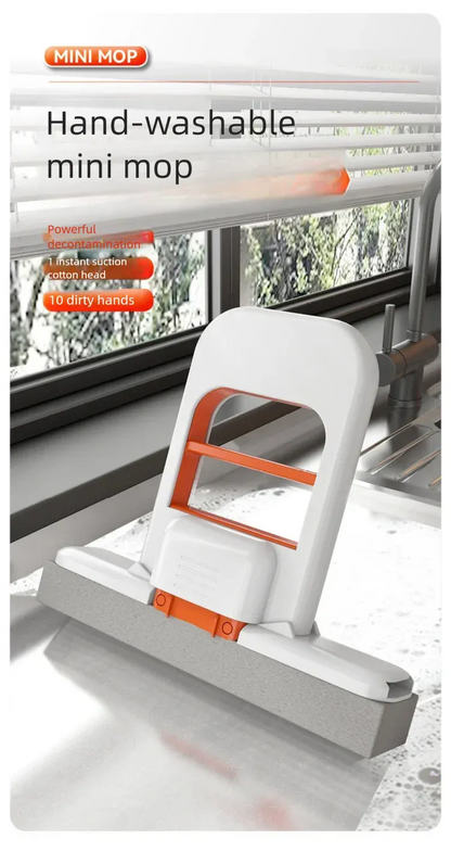 Mini mop gąbkowy z systemem samoczynnego wyciskania – kompaktowy, superchłonny mop do czyszczenia domu, kuchni, łazienki i samochodu
