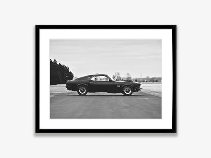 Klasyczny czarno-biały plakat z samochodem Ford Mustang – nowoczesna sztuka ścienna na płótnie na sprzedaż w Polsce 