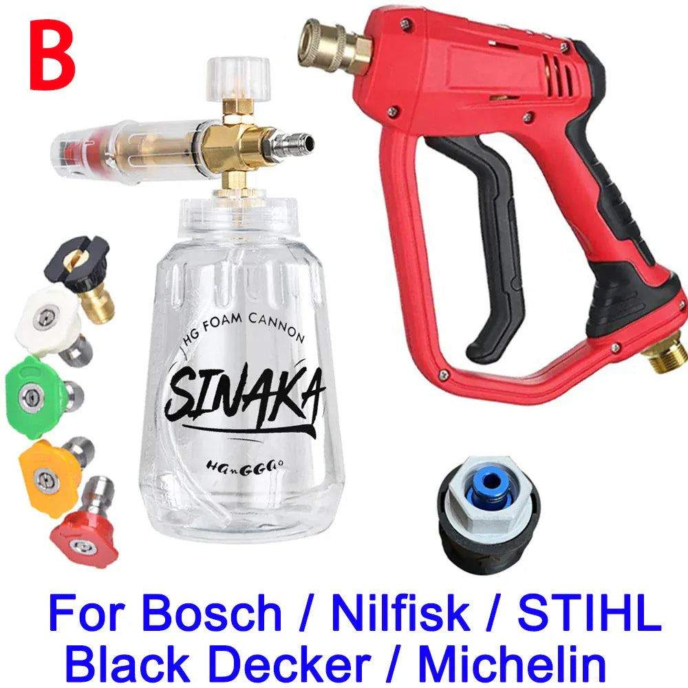 Pistolet na wodę do myjni samochodowej, generator piany – lanca do piany śnieżnej, dysze szybkozłączne 1/4" do Parkside, Karcher, Daewoo, Lavor