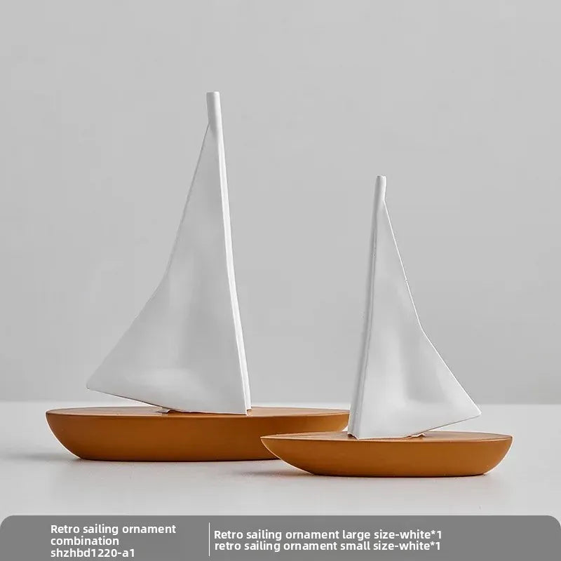 Kreatywny model żaglówki z żywicy – ​​ozdoba do salonu i biurka w stylu marynistycznym 