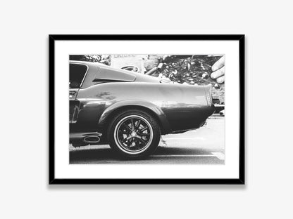 Klasyczny czarno-biały plakat z samochodem Ford Mustang – nowoczesna sztuka ścienna na płótnie na sprzedaż w Polsce 