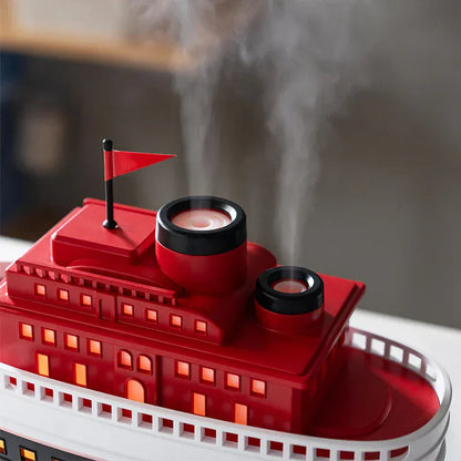 Dyfuzor aromaterapeutyczny Ship 300 ml — nawilżacz z chłodną mgiełką i oświetleniem LED | Dekoracyjny dyfuzor olejków eterycznych Steamboat do domu, sypialni i biura 