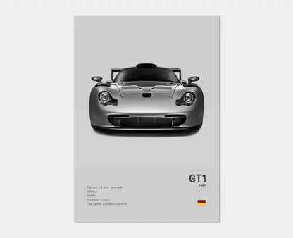 Czarno-biały plakat z niemieckim samochodem sportowym | Płócienna grafika ścienna z Porsche 911 GT3 RS