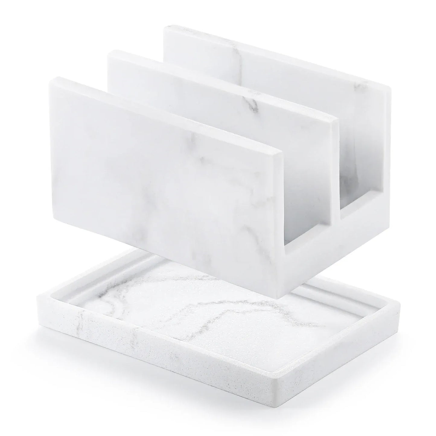 Uchwyt na gąbkę kuchenną Luxspire Resin – dwukomorowy organizer do zlewu z tacką ociekową 