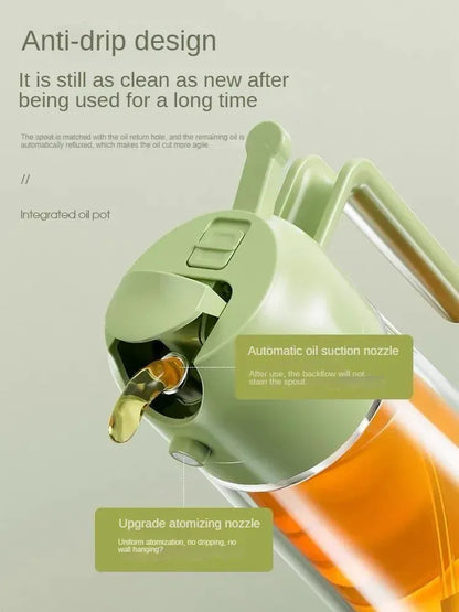 Butelka z dozownikiem do oleju 2 w 1, 500 ml — spryskiwacz do oliwy z oliwek do gotowania, frytkownicy powietrznej, grilla i narzędzi kuchennych na kempingu. Duża pojemność. 