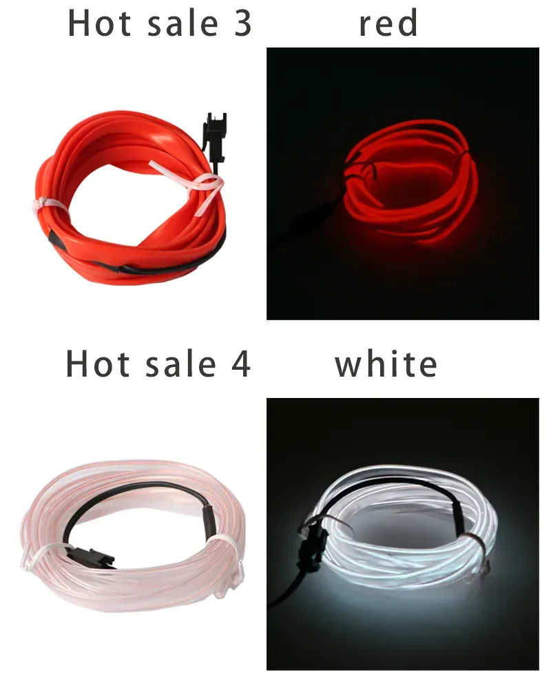 Elastyczna taśma LED EL Neon 1M / 3M / 5M — USB / 12V Oświetlenie wnętrza samochodu, do samodzielnego montażu i na imprezę 