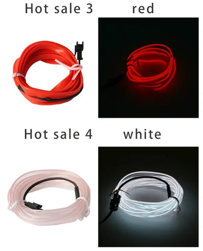 Elastyczna taśma LED EL Neon 1M / 3M / 5M — USB / 12V Oświetlenie wnętrza samochodu, do samodzielnego montażu i na imprezę 