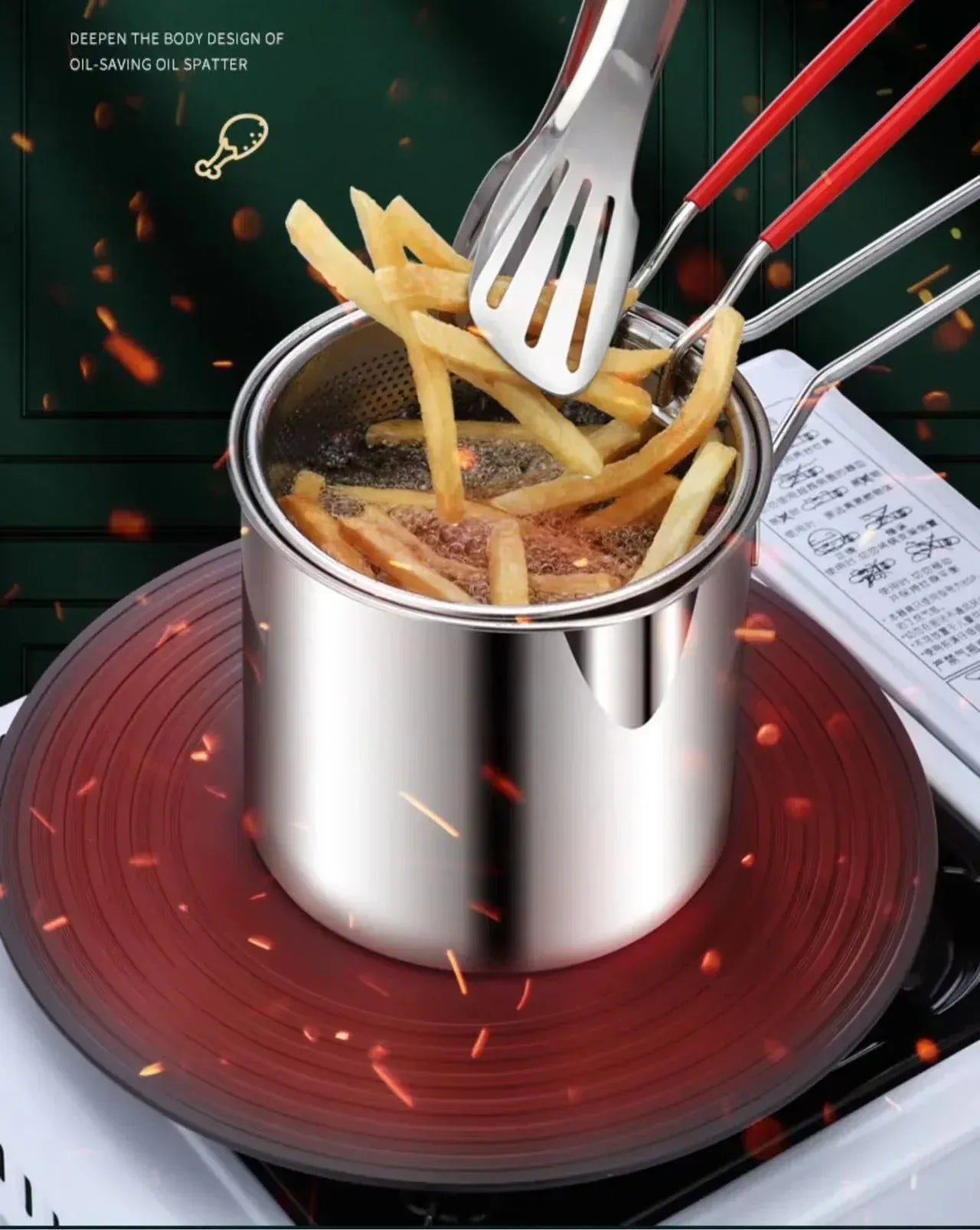 Frytkownica ze stali nierdzewnej 304 z koszykiem do smażenia – mały, wielofunkcyjny garnek do smażenia kurczaka, frytek i codziennego gotowania 