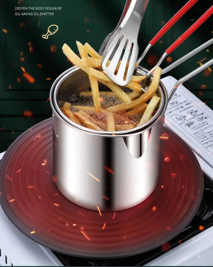 Frytkownica ze stali nierdzewnej 304 z koszykiem do smażenia – mały, wielofunkcyjny garnek do smażenia kurczaka, frytek i codziennego gotowania 