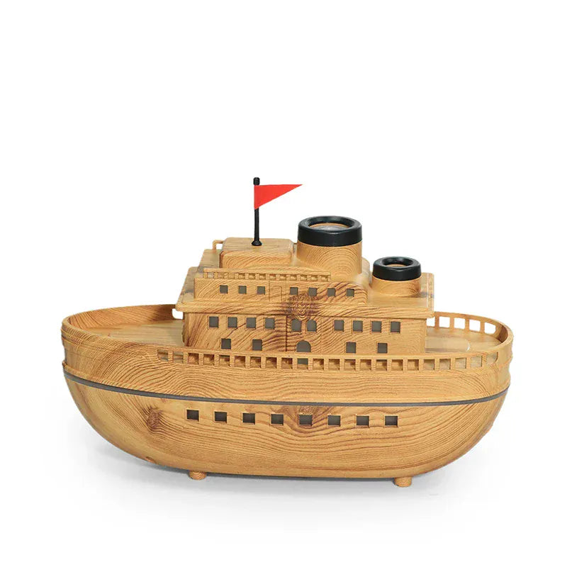 Dyfuzor aromaterapeutyczny Ship 300 ml — nawilżacz z chłodną mgiełką i oświetleniem LED | Dekoracyjny dyfuzor olejków eterycznych Steamboat do domu, sypialni i biura 