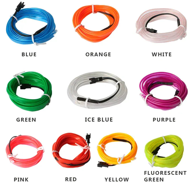 Elastyczna taśma LED EL Neon 1M / 3M / 5M — USB / 12V Oświetlenie wnętrza samochodu, do samodzielnego montażu i na imprezę 