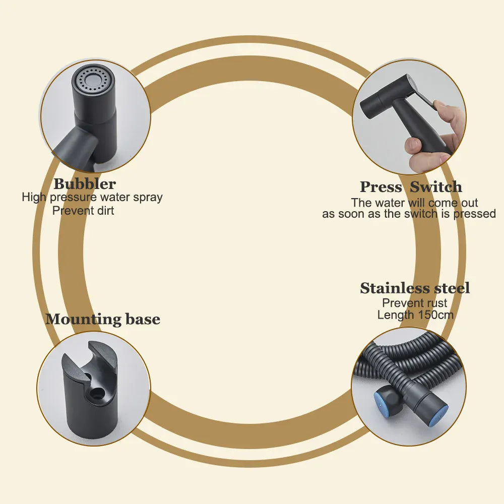 Ręczny bidet ze stali nierdzewnej do toalety – nowoczesny, higieniczny natrysk prysznicowy (czarny / nikiel / złoty) 