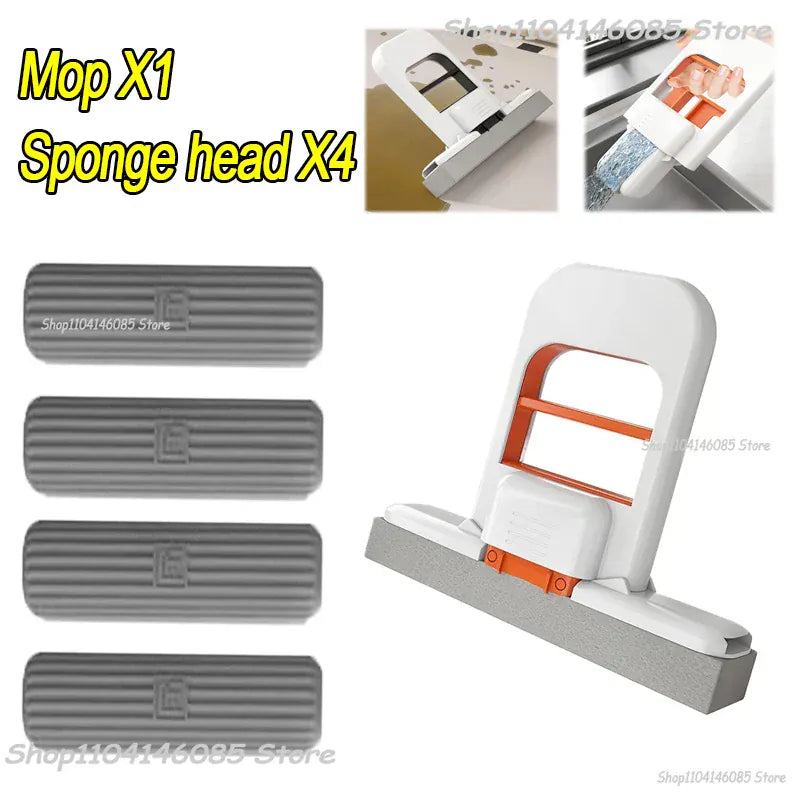 Mini mop gąbkowy z systemem samoczynnego wyciskania – kompaktowy, superchłonny mop do czyszczenia domu, kuchni, łazienki i samochodu