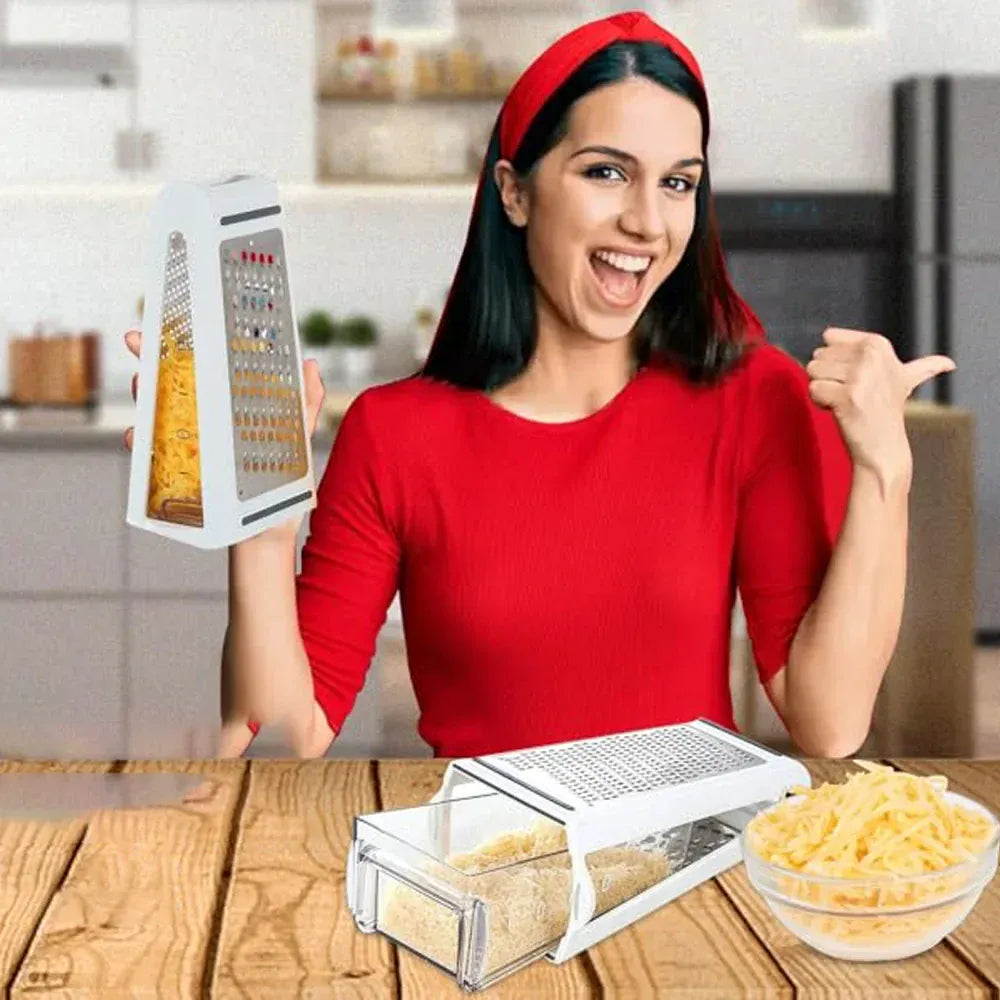 Tarka do sera z pojemnikiem do przechowywania | Dwustronna tarka ze stali nierdzewnej do warzyw i imbiru 
