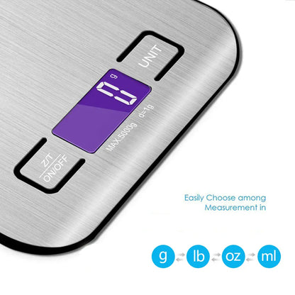 Cyfrowa waga kuchenna 5 kg/1 g – narzędzie do ważenia żywności i kawy ze stali nierdzewnej 