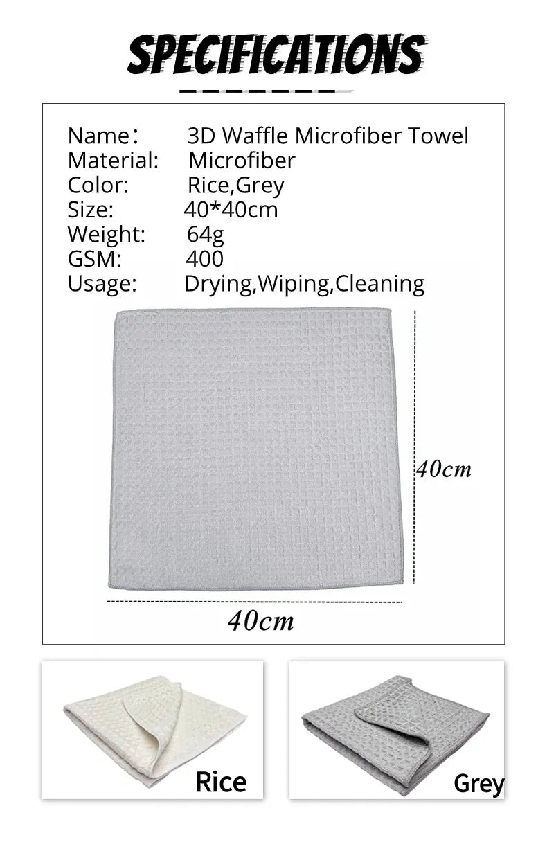 Ręcznik do osuszania z mikrofibry Lucullan 40x40 cm, 400 g/m², 3D, waflowy – ultrachłonna ściereczka do czyszczenia i pielęgnacji samochodu na sprzedaż w Polsce