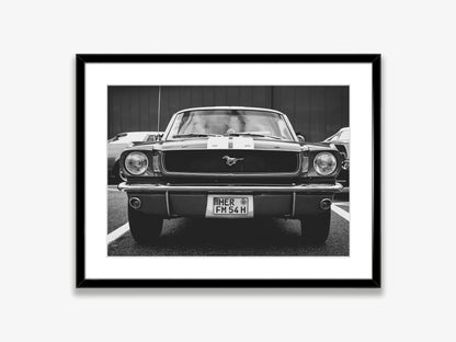 Klasyczny czarno-biały plakat z samochodem Ford Mustang – nowoczesna sztuka ścienna na płótnie na sprzedaż w Polsce 