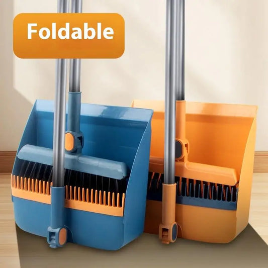 2-in-1 Rotatable Foldable Broom & Dustpan Set – Pet Hair Remover, Thick Bristles, Compact Home Cleaning Tool