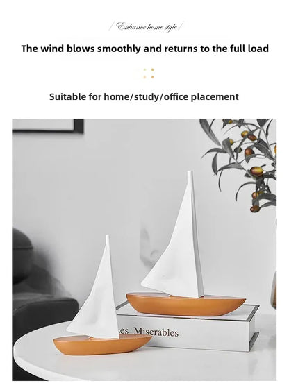 Kreatywny model żaglówki z żywicy – ​​ozdoba do salonu i biurka w stylu marynistycznym 