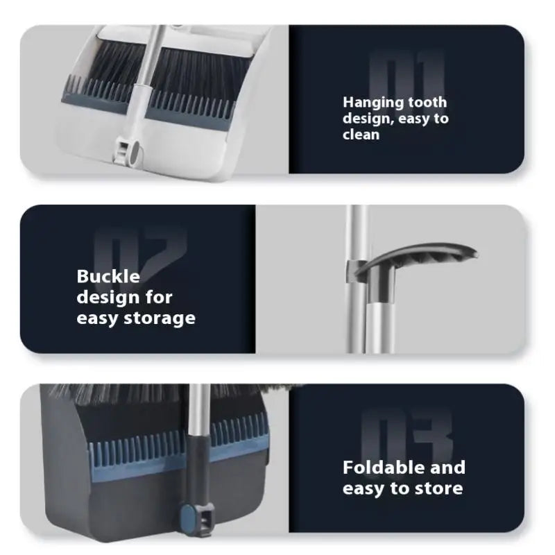 2-in-1 Rotatable Foldable Broom & Dustpan Set – Pet Hair Remover, Thick Bristles, Compact Home Cleaning Tool