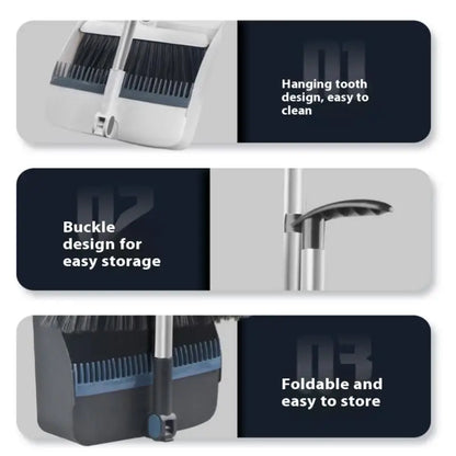 2-in-1 Rotatable Foldable Broom & Dustpan Set – Pet Hair Remover, Thick Bristles, Compact Home Cleaning Tool