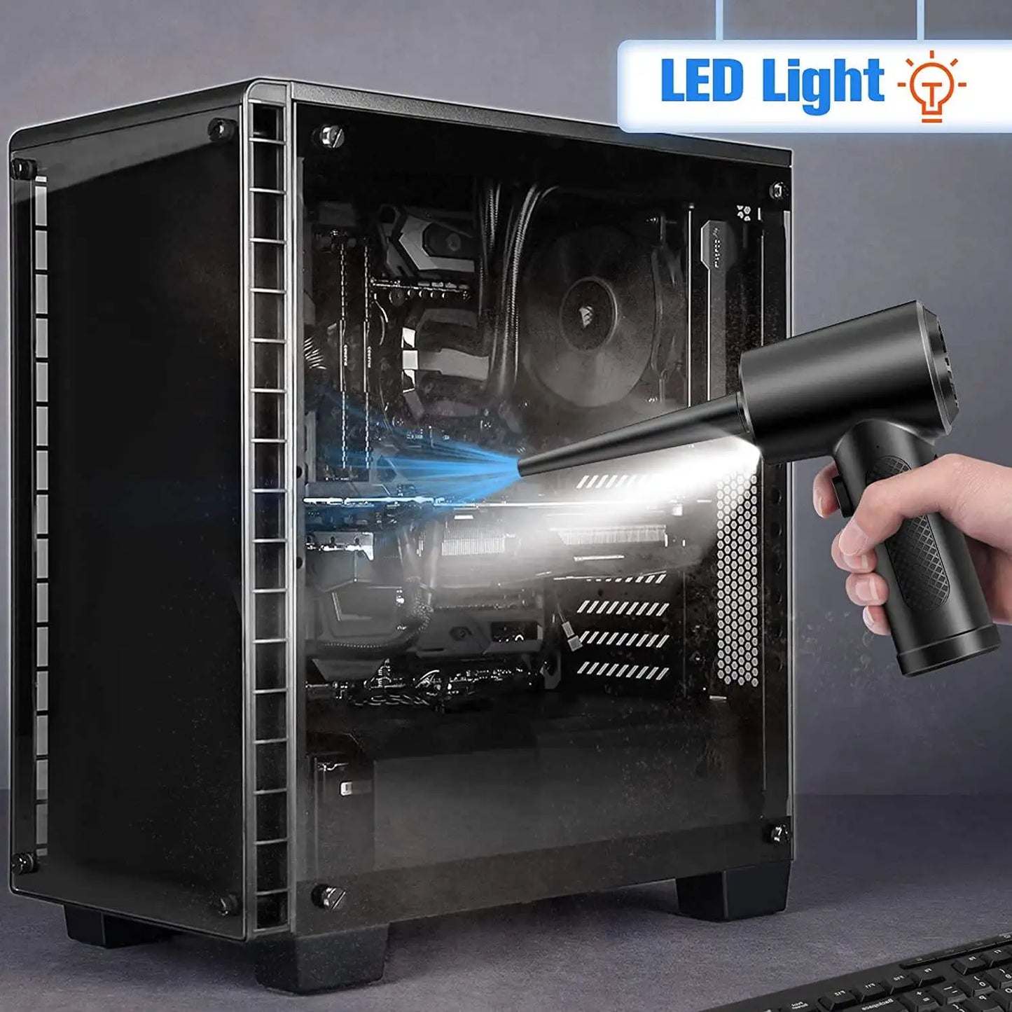 Bezprzewodowa dmuchawa sprężonego powietrza z oświetleniem LED – 51000 obr./min., akumulatorowa dmuchawa czyszcząca