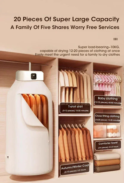 Inteligentna składana elektryczna suszarka do ubrań – kompaktowa, cicha i energooszczędna (wtyczka EU 220 V) 