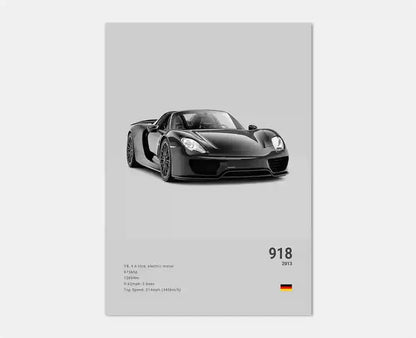 Czarno-biały plakat z niemieckim samochodem sportowym | Płócienna grafika ścienna z Porsche 911 GT3 RS