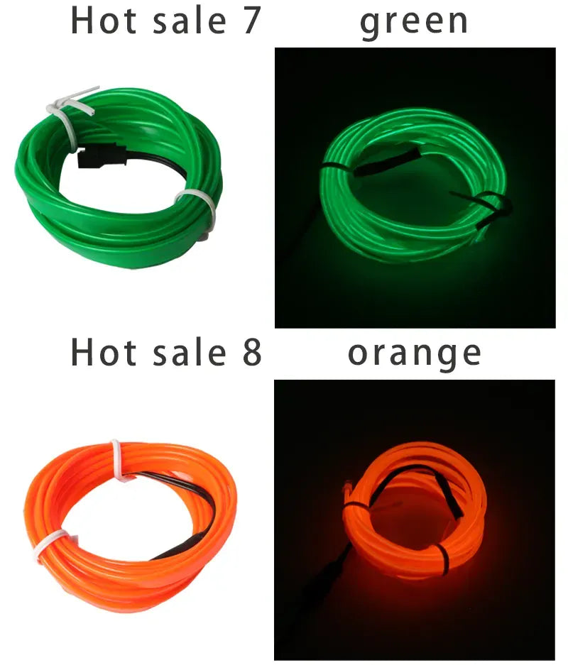 Elastyczna taśma LED EL Neon 1M / 3M / 5M — USB / 12V Oświetlenie wnętrza samochodu, do samodzielnego montażu i na imprezę 