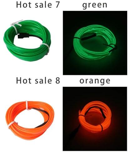 Elastyczna taśma LED EL Neon 1M / 3M / 5M — USB / 12V Oświetlenie wnętrza samochodu, do samodzielnego montażu i na imprezę 