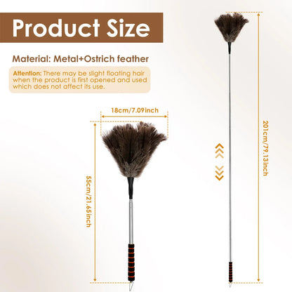 Rozkładana miotełka ze strusich piór z długą rączką ze stali nierdzewnej | Naturalna szczotka do czyszczenia z piór do domu, wentylatorów sufitowych i mebli – na sprzedaż w Polsce
