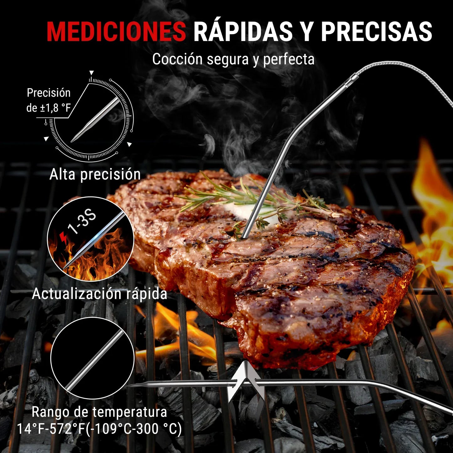 Termometr do mięsa ThermoPro TP902 Smart Bluetooth z dwiema sondami, zasięgiem bezprzewodowym 135 m, sterowaniem za pomocą aplikacji i alarmem do gotowania w kuchni