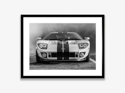 Klasyczny czarno-biały plakat z samochodem Ford Mustang – nowoczesna sztuka ścienna na płótnie na sprzedaż w Polsce 